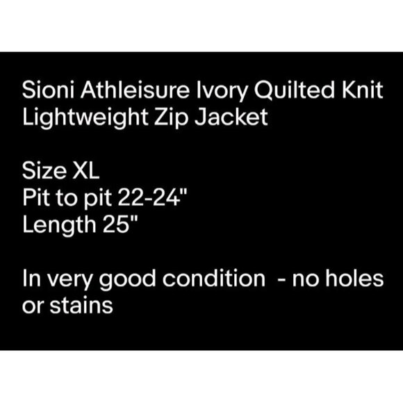Sioni Athleisure Ivory Quilted Knit Lightweight Zip Jacket Sz XL - Picture 8 of 8
